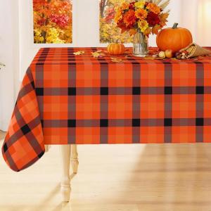 imageSmiry Round Plastic Table Cloth Waterproof Vinyl Tablecloth with Flannel Backing Wipeable Buffalo Plaid Table Cover for Dining Indoor and Outdoor Khaki ampamp White 60quot RoundBlack  Yellow