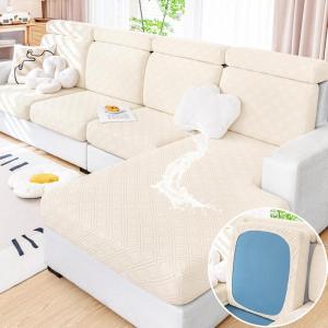 imageSmiry Waterproof Couch Cushion Covers Stretch Sofa Covers for 2 Cushion Couch Washable Sofa Slipcover Elastic Furniture Protector for Pets Kids 2 Pack Beige