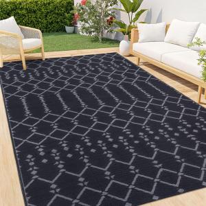 imageSmiry Waterproof Outdoor Rug 5x8 ft Reversible Plastic Straw Patio Camping Rugs Outdoor Indoor RV Mat Carpet for Patio Outside Entry Backyard Deck Bench Picnic Camper Black ampamp WhiteDark Grey