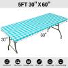 imageSmiry Rectangle Picnic Table Cloth Elastic Waterproof Fitted Vinyl Tablecloths Flannel Backed Buffalo Plaid Table Covers for Dining Camping Outdoor Black and White 30quot x 72quotTeal and White