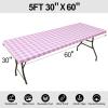 imageSmiry Rectangle Picnic Table Cloth Elastic Waterproof Fitted Vinyl Tablecloths Flannel Backed Buffalo Plaid Table Covers for Dining Camping Outdoor Black and White 30quot x 72quotPink and White