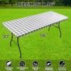 imageSmiry Rectangle Picnic Table Cloth Elastic Waterproof Fitted Vinyl Tablecloths Flannel Backed Buffalo Plaid Table Covers for Dining Camping Outdoor Black and White 30quot x 72quotGrey and White