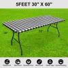 imageSmiry Rectangle Picnic Table Cloth Elastic Waterproof Fitted Vinyl Tablecloths Flannel Backed Buffalo Plaid Table Covers for Dining Camping Outdoor Black and White 30quot x 72quotBlack and White