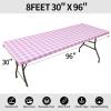 imageSmiry Rectangle Picnic Table Cloth Elastic Waterproof Fitted Vinyl Tablecloths Flannel Backed Buffalo Plaid Table Covers for Dining Camping Outdoor Black and White 30quot x 72quotPink and White