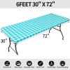 imageSmiry Rectangle Picnic Table Cloth Elastic Waterproof Fitted Vinyl Tablecloths Flannel Backed Buffalo Plaid Table Covers for Dining Camping Outdoor Black and White 30quot x 72quotTeal and White