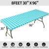 imageSmiry Rectangle Picnic Table Cloth Elastic Waterproof Fitted Vinyl Tablecloths Flannel Backed Buffalo Plaid Table Covers for Dining Camping Outdoor Black and White 30quot x 72quotTeal and White