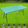 imageSmiry Rectangle Picnic Table Cloth Elastic Waterproof Fitted Vinyl Tablecloths Flannel Backed Buffalo Plaid Table Covers for Dining Camping Outdoor Black and White 30quot x 72quotGreen and White