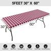 imageSmiry Rectangle Picnic Table Cloth Elastic Waterproof Fitted Vinyl Tablecloths Flannel Backed Buffalo Plaid Table Covers for Dining Camping Outdoor Black and White 30quot x 72quotBurgundy and White