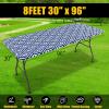 imageSmiry Rectangle Picnic Table Cloth Waterproof Elastic Fitted Outdoor Tablecloths for 6 Foot Tables Wipeable Flannel Backed Vinyl Table Cover for Camping Dining and Indoor 30quotx72quot GreyNavy
