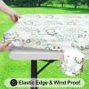 imageSmiry Rectangle Picnic Table Cloth Waterproof Elastic Fitted Outdoor Tablecloths for 6 Foot Tables Wipeable Flannel Backed Vinyl Table Cover for Camping Dining and Indoor 30quotx72quot GreyTeal  White