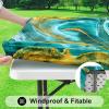 imageSmiry Rectangle Picnic Table Cloth Waterproof Elastic Fitted Outdoor Tablecloths for 6 Foot Tables Wipeable Flannel Backed Vinyl Table Cover for Camping Dining and Indoor 30quotx72quot GreyTeal  Gold