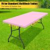 imageSmiry Rectangle Tablecloth Elastic Fitted Flannel Backed Vinyl Tablecloths for 6ft Folding Tables Waterproof Wipeable Table Covers for Indoor Outdoor Picnic and Camping Black 30quotx72quotPink