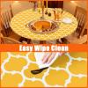 imageSmiry Round Picnic Tablecloth Waterproof Elastic Fitted Table Covers for 36quot  44quot Tables Wipeable Flannel Backed Vinyl Tablecloths for Camping Indoor Outdoor Grey ampamp WhiteMustard Yellow  White
