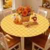 imageSmiry Round Picnic Tablecloth Waterproof Elastic Fitted Table Covers for 36quot  44quot Tables Wipeable Flannel Backed Vinyl Tablecloths for Camping Indoor Outdoor Grey ampamp WhiteMustard Yellow  White