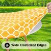 imageSmiry Round Picnic Tablecloth Waterproof Elastic Fitted Table Covers for 36quot  44quot Tables Wipeable Flannel Backed Vinyl Tablecloths for Camping Indoor Outdoor Grey ampamp WhiteMustard Yellow  White