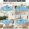 imageSmiry Round Picnic Tablecloth Waterproof Elastic Fitted Table Covers for 36quot  44quot Tables Wipeable Flannel Backed Vinyl Tablecloths for Camping Indoor Outdoor Grey ampamp WhiteLight Blue  White