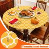 imageSmiry Round Picnic Tablecloth Waterproof Elastic Fitted Table Covers for 36quot  44quot Tables Wipeable Flannel Backed Vinyl Tablecloths for Camping Indoor Outdoor Grey ampamp WhiteMustard Yellow  White