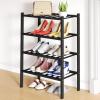 imageSmiry Shoe Rack 4 Tier Bamboo Shoe Organizer Stackable Free Standing Wooden Shoe Storage Shelf for Closet Entryway Front Door Entrance NaturalBlack