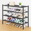 imageSmiry Shoe Rack 4 Tier Bamboo Shoe Organizer Stackable Free Standing Wooden Shoe Storage Shelf for Closet Entryway Front Door Entrance NaturalBlack