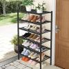 imageSmiry Shoe Rack 4 Tier Bamboo Shoe Organizer Stackable Free Standing Wooden Shoe Storage Shelf for Closet Entryway Front Door Entrance NaturalBlack