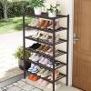 imageSmiry Shoe Rack 4 Tier Bamboo Shoe Organizer Stackable Free Standing Wooden Shoe Storage Shelf for Closet Entryway Front Door Entrance NaturalBrown