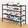 imageSmiry Shoe Rack 4 Tier Bamboo Shoe Organizer Stackable Free Standing Wooden Shoe Storage Shelf for Closet Entryway Front Door Entrance NaturalBrown