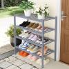 imageSmiry Shoe Rack 4 Tier Bamboo Shoe Organizer Stackable Free Standing Wooden Shoe Storage Shelf for Closet Entryway Front Door Entrance NaturalGrey