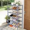 imageSmiry Shoe Rack 4 Tier Bamboo Shoe Organizer Stackable Free Standing Wooden Shoe Storage Shelf for Closet Entryway Front Door Entrance NaturalGrey