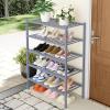 imageSmiry Shoe Rack 4 Tier Bamboo Shoe Organizer Stackable Free Standing Wooden Shoe Storage Shelf for Closet Entryway Front Door Entrance NaturalGrey