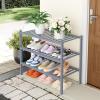 imageSmiry Shoe Rack 4 Tier Bamboo Shoe Organizer Stackable Free Standing Wooden Shoe Storage Shelf for Closet Entryway Front Door Entrance NaturalGrey