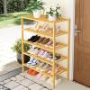 imageSmiry Shoe Rack 4 Tier Bamboo Shoe Organizer Stackable Free Standing Wooden Shoe Storage Shelf for Closet Entryway Front Door Entrance NaturalNatural
