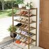 imageSmiry Shoe Rack 4 Tier Bamboo Shoe Organizer Stackable Free Standing Wooden Shoe Storage Shelf for Closet Entryway Front Door Entrance NaturalWalnut