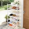 imageSmiry Shoe Rack 4 Tier Bamboo Shoe Organizer Stackable Free Standing Wooden Shoe Storage Shelf for Closet Entryway Front Door Entrance NaturalWhite