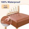 imageSmiry Waterproof Seat Covers for Chairs Set of 4 Stretch Pu Leather Removable Washable Dining Room Chair Seat Slipcovers Protector No Rear Covers BeigeLight Brown