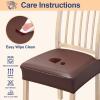 imageSmiry Waterproof Seat Covers for Chairs Set of 4 Stretch Pu Leather Removable Washable Dining Room Chair Seat Slipcovers Protector No Rear Covers BeigeCoffee