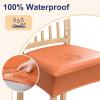 imageSmiry Waterproof Seat Covers for Chairs Set of 4 Stretch Pu Leather Removable Washable Dining Room Chair Seat Slipcovers Protector No Rear Covers BeigeOrange