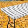 imageSmiry Rectangle Picnic Table Cloth Elastic Waterproof Fitted Vinyl Tablecloths Flannel Backed Buffalo Plaid Table Covers for Dining Camping Outdoor Black and White 30quot x 72quotGrey and White