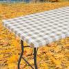 imageSmiry Rectangle Picnic Table Cloth Elastic Waterproof Fitted Vinyl Tablecloths Flannel Backed Buffalo Plaid Table Covers for Dining Camping Outdoor Black and White 30quot x 72quotKhaki and White