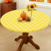 imageSmiry Round Picnic Tablecloth Waterproof Elastic Fitted Table Covers for 36quot  44quot Tables Wipeable Flannel Backed Vinyl Tablecloths for Camping Indoor Outdoor Grey ampamp WhiteYellow  White
