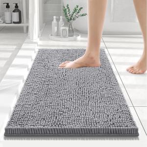imageSmiry Luxury Chenille Bathroom Rugs 24x16 Extra Soft and Absorbent Shaggy Bath Mat Machine Washable NonSlip Plush Carpet Runner for Tub Shower and Floor Home Decor Accessories Grey