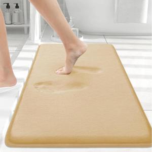 imageSmiry Memory Foam Bath Mat 24x16 Extra Soft and Absorbent Bathroom Mats Non Slip Washable Carpet for Floor Shower and Tub Beige