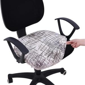 imageSmiry Printed Office Computer Chair Seat Covers Stretch Fit Universal Desk Rotating Chair Cover Washable Removable Seat Cushion Protectors  BeigeBrown and White