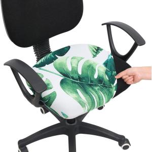 imageSmiry Printed Office Computer Chair Seat Covers Stretch Fit Universal Desk Rotating Chair Cover Washable Removable Seat Cushion Protectors  BeigeGreen