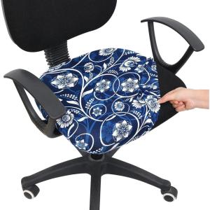 imageSmiry Printed Office Computer Chair Seat Covers Stretch Fit Universal Desk Rotating Chair Cover Washable Removable Seat Cushion Protectors  BeigeNavy Blue