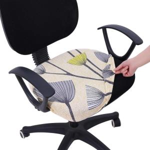 imageSmiry Printed Office Computer Chair Seat Covers Stretch Fit Universal Desk Rotating Chair Cover Washable Removable Seat Cushion Protectors  BeigeYellow and Grey