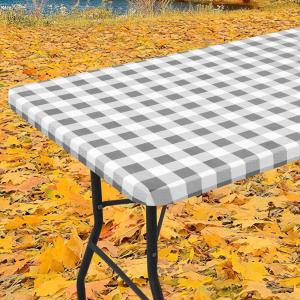 imageSmiry Rectangle Picnic Table Cloth Elastic Waterproof Fitted Vinyl Tablecloths Flannel Backed Buffalo Plaid Table Covers for Dining Camping Outdoor Black and White 30quot x 72quotGrey and White