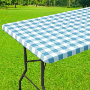 imageSmiry Rectangle Picnic Table Cloth Elastic Waterproof Fitted Vinyl Tablecloths Flannel Backed Buffalo Plaid Table Covers for Dining Camping Outdoor Black and White 30quot x 72quotAqua and White