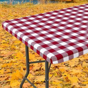 imageSmiry Rectangle Picnic Table Cloth Elastic Waterproof Fitted Vinyl Tablecloths Flannel Backed Buffalo Plaid Table Covers for Dining Camping Outdoor Black and White 30quot x 72quotBurgundy and White