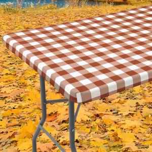 imageSmiry Rectangle Picnic Table Cloth Elastic Waterproof Fitted Vinyl Tablecloths Flannel Backed Buffalo Plaid Table Covers for Dining Camping Outdoor Black and White 30quot x 72quotRust and White