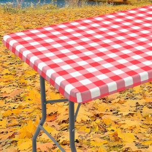 imageSmiry Rectangle Picnic Table Cloth Elastic Waterproof Fitted Vinyl Tablecloths Flannel Backed Buffalo Plaid Table Covers for Dining Camping Outdoor Black and White 30quot x 72quotRed and White